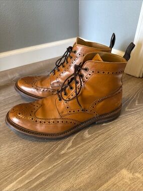 Loake George Brown Tan Calf Leather Ankle Brogue Derby Boots Size 11